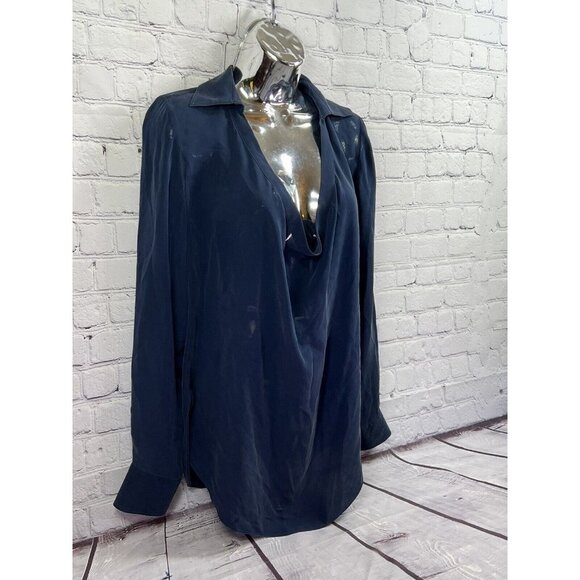HAUTE‎ HIPPIE NAVY BLUE SILK COWL NECK TOP BLOUSE SIZE sz S - Picture 5 of 8